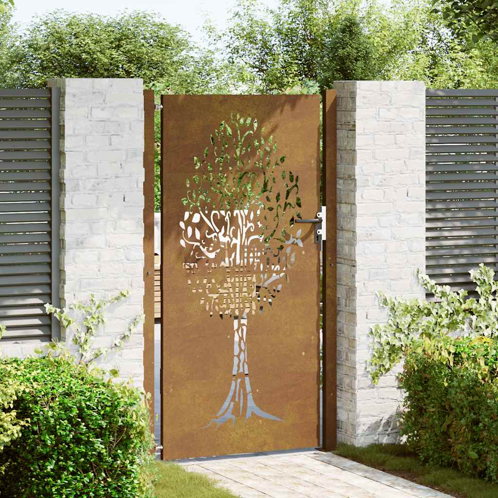Puutarhaportti 100X175 Cm Corten-Teräs, Puukuvio