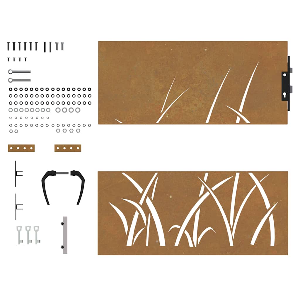 Puutarhaportti 85X100 Cm Corten-Teräs Ruohokuvio