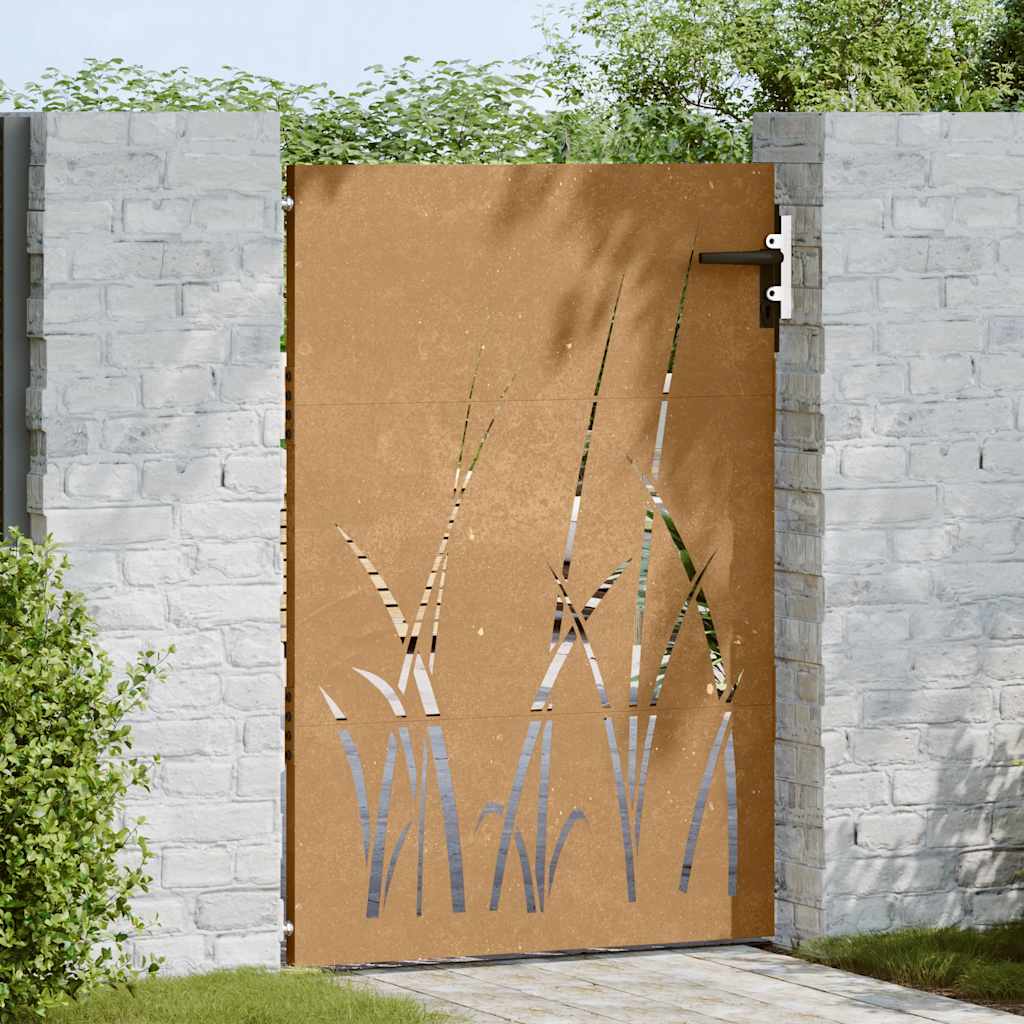 Puutarhaportti 85X125 Cm Corten-Teräs Ruohokuvio