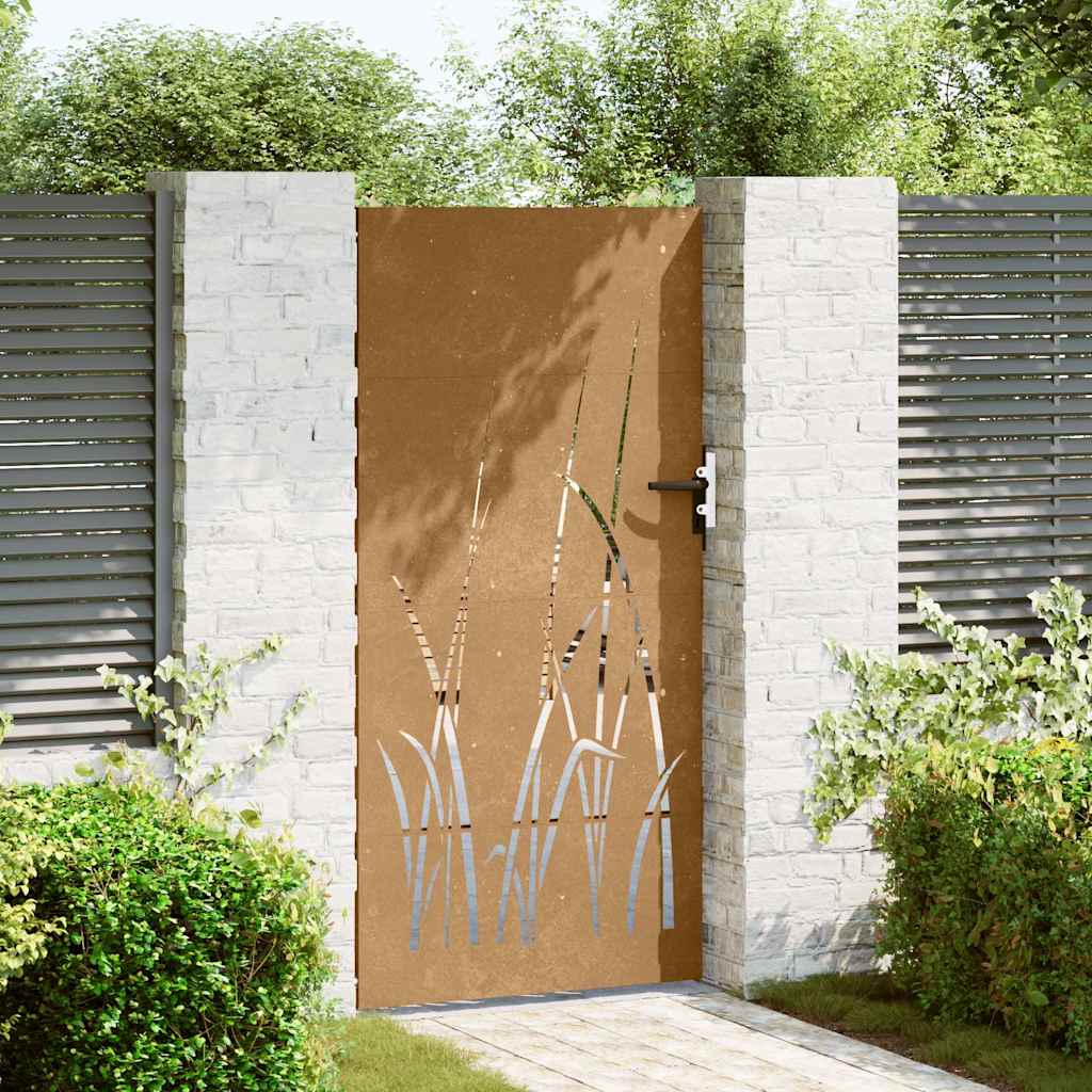 Puutarhaportti 85X175 Cm Corten-Teräs Ruohokuvio