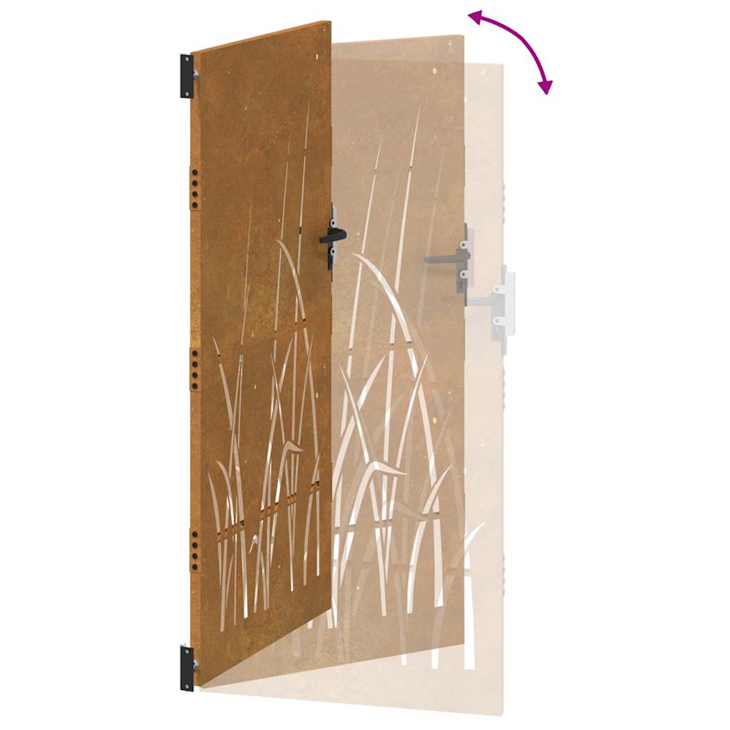 Puutarhaportti 85X200 Cm Corten-Teräs Ruohokuvio