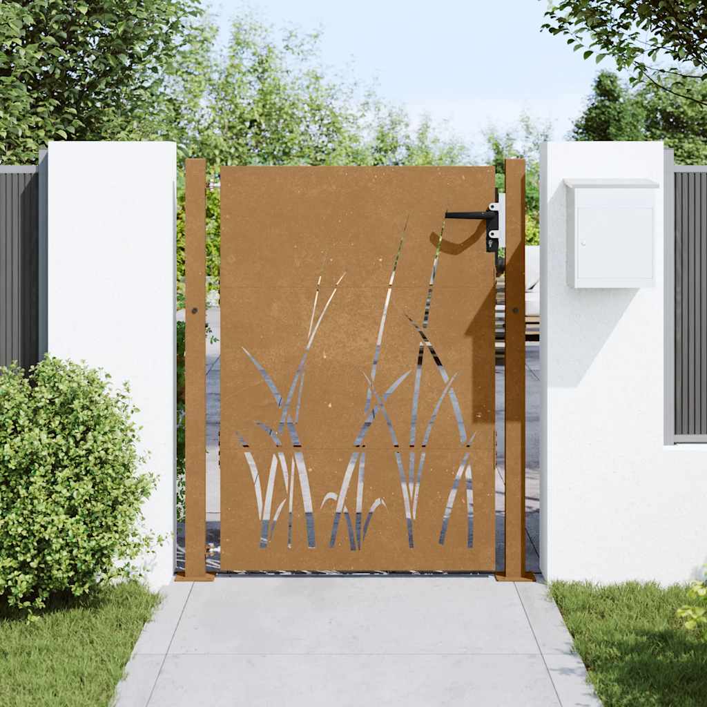 Puutarhaportti 100X125 Cm Corten-Teräs Ruohokuvio