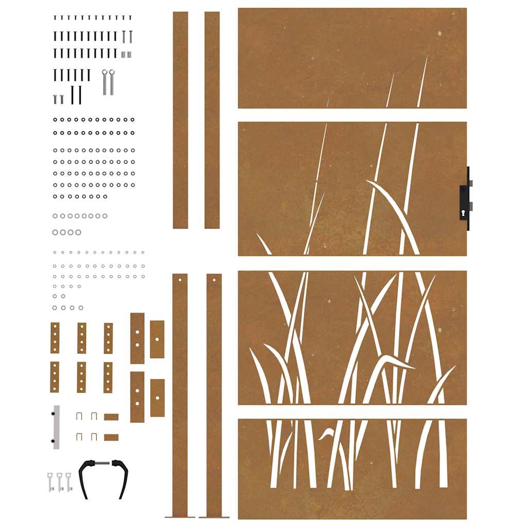 Puutarhaportti 100X200 Cm Corten-Teräs Ruohokuvio