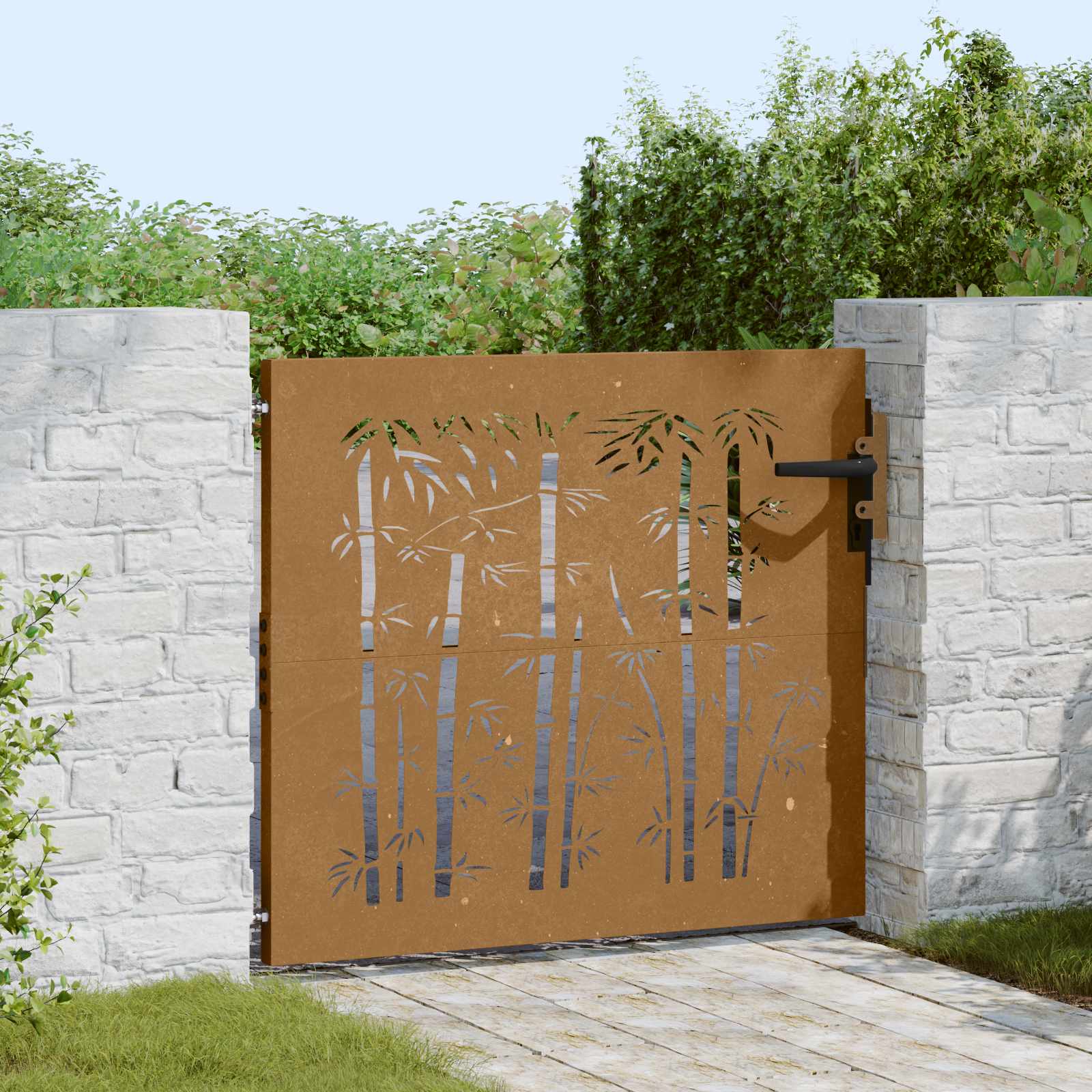Puutarhaportti 85X100 Cm Corten-Teräs Bambukuvio