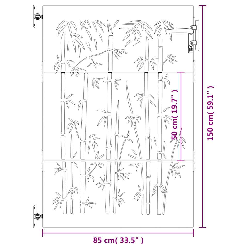 Puutarhaportti 85X150 Cm Corten-Teräs Bambukuvio