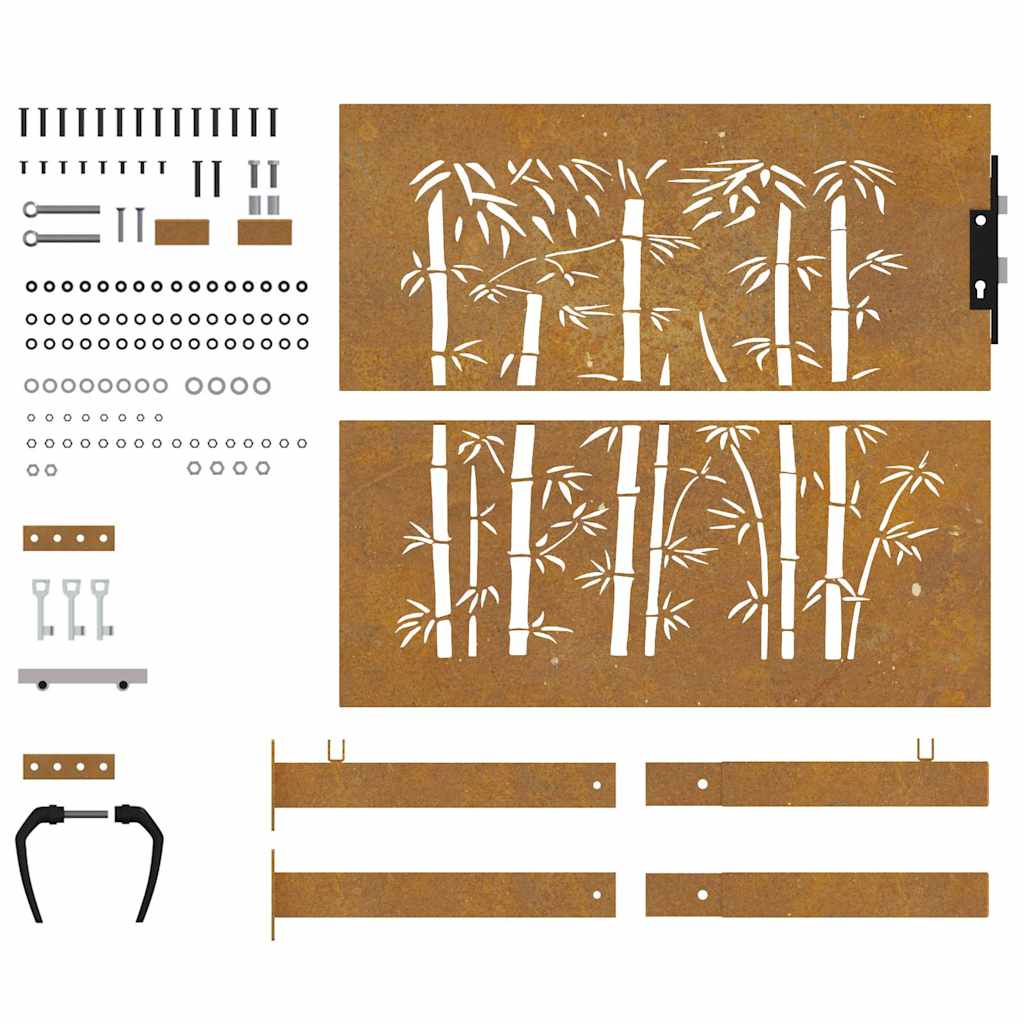 Puutarhaportti 100X100 Cm Corten-Teräs Bambukuvio