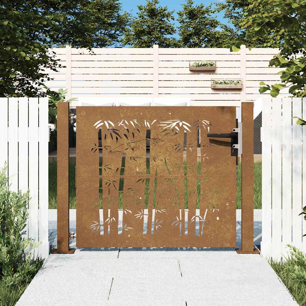 Puutarhaportti 100X100 Cm Corten-Teräs Bambukuvio