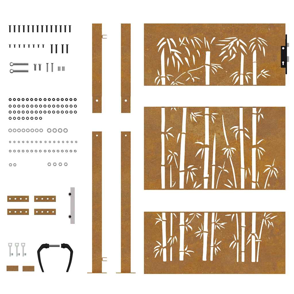 Puutarhaportti 100X125 Cm Corten-Teräs Bambukuvio