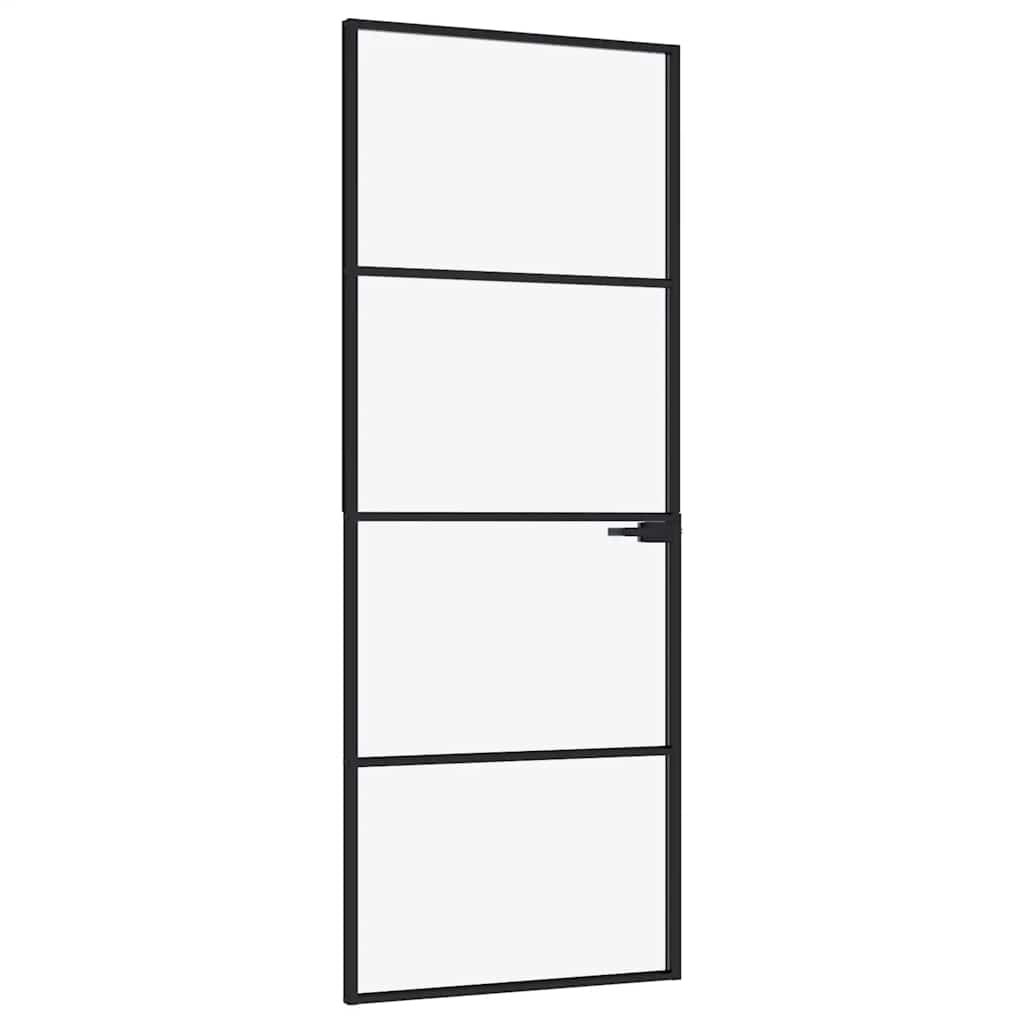 Sisäovi Musta 76X201,5 Cm Karkaistu Lasi Ja Alumiini Ohut