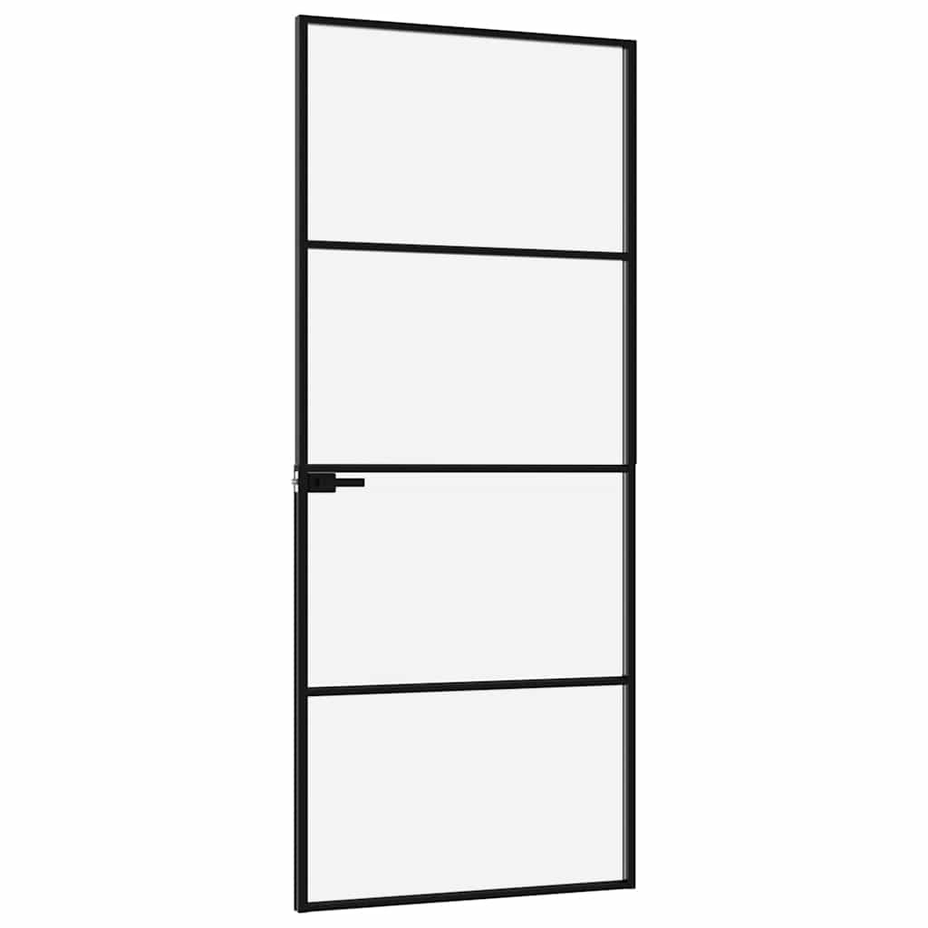 Sisäovi Musta 76X201,5 Cm Karkaistu Lasi Ja Alumiini Ohut