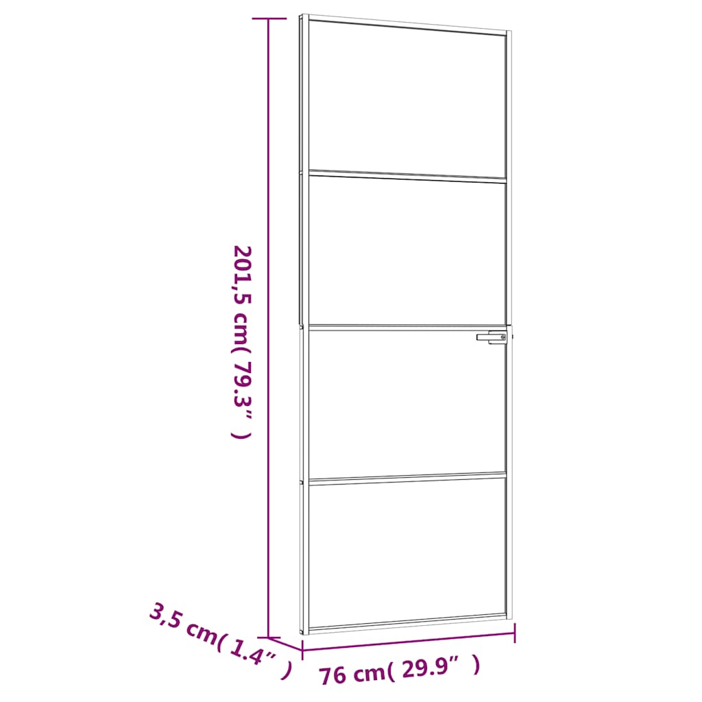 Sisäovi Musta 76X201,5 Cm Karkaistu Lasi Ja Alumiini Ohut