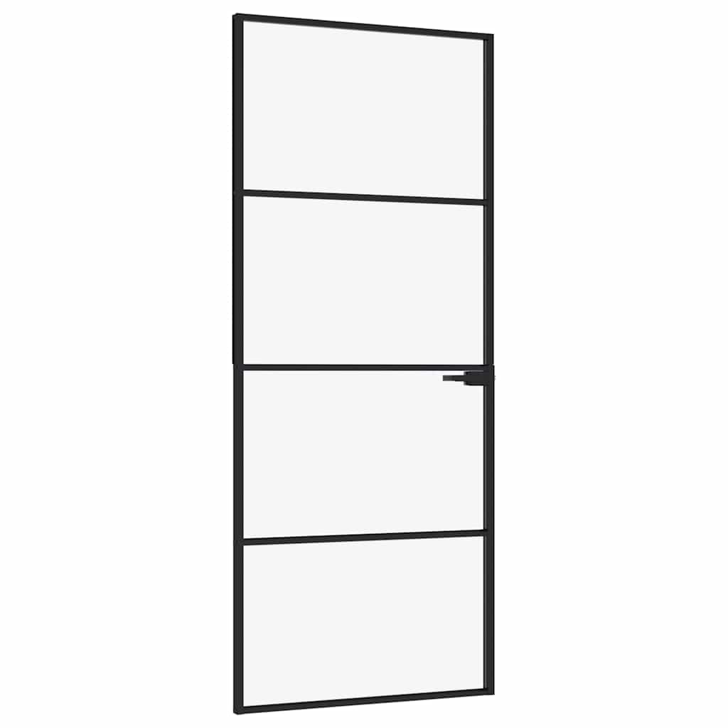 Sisäovi Musta 83X201,5 Cm Karkaistu Lasi Ja Alumiini Ohut