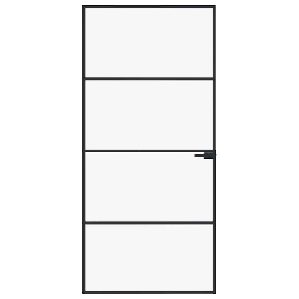 Sisäovi Musta 93X201,5 Cm Karkaistu Lasi Ja Alumiini Ohut