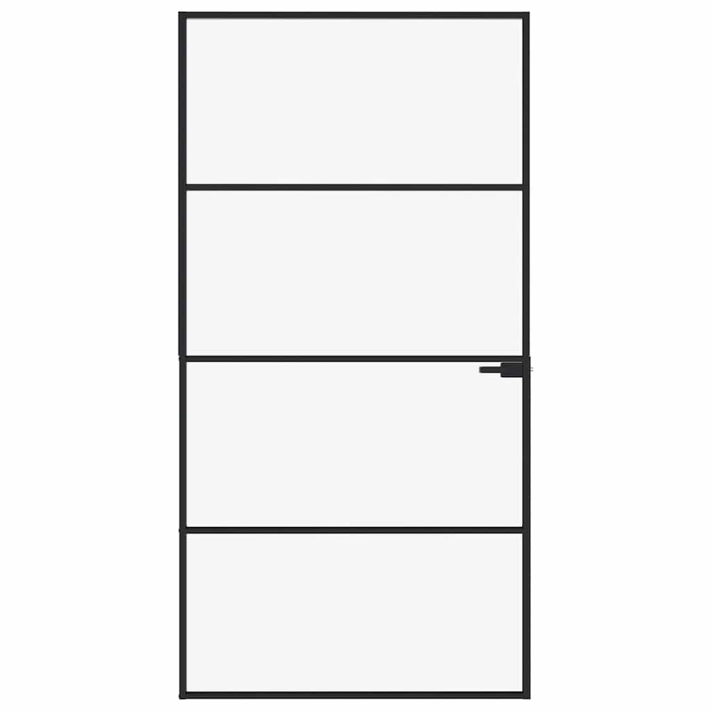 Sisäovi Musta 102X201,5 Cm Karkaistu Lasi Ja Alumiini Ohut