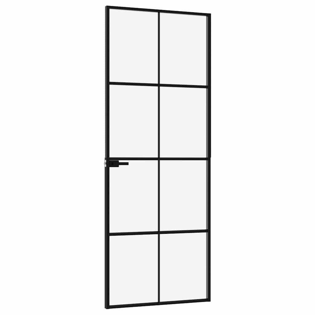Sisäovi Musta 76X201,5 Cm Karkaistu Lasi Ja Alumiini Ohut