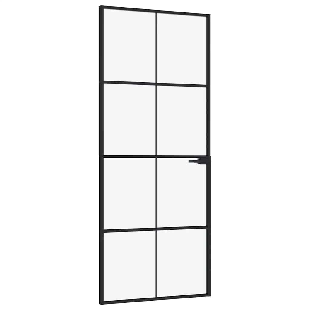 Sisäovi Musta 83X201,5 Cm Karkaistu Lasi Ja Alumiini Ohut