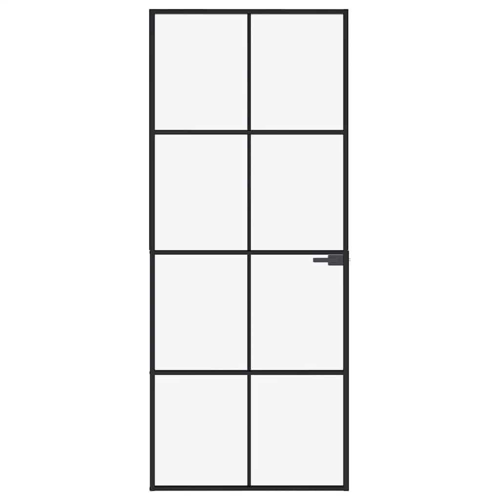 Sisäovi Musta 83X201,5 Cm Karkaistu Lasi Ja Alumiini Ohut