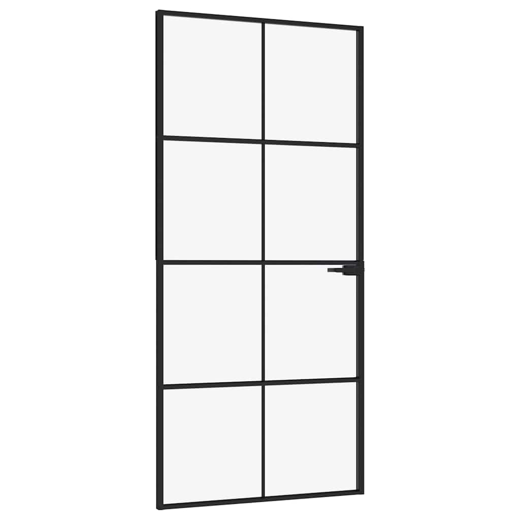 Sisäovi Musta 93X201,5 Cm Karkaistu Lasi Ja Alumiini Ohut