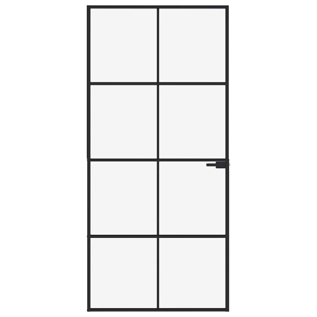 Sisäovi Musta 93X201,5 Cm Karkaistu Lasi Ja Alumiini Ohut