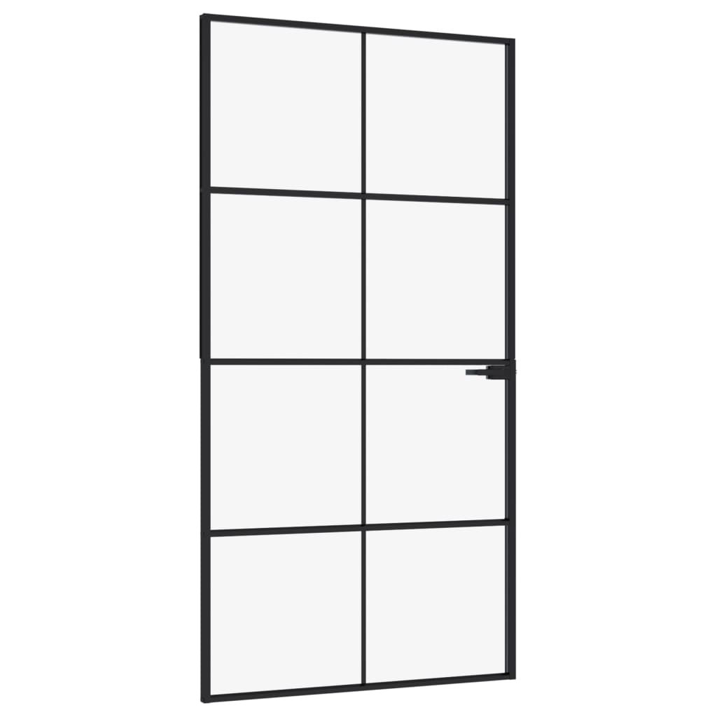 Sisäovi Musta 102X201,5 Cm Karkaistu Lasi Ja Alumiini Ohut