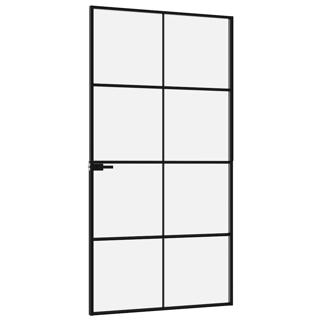 Sisäovi Musta 102X201,5 Cm Karkaistu Lasi Ja Alumiini Ohut