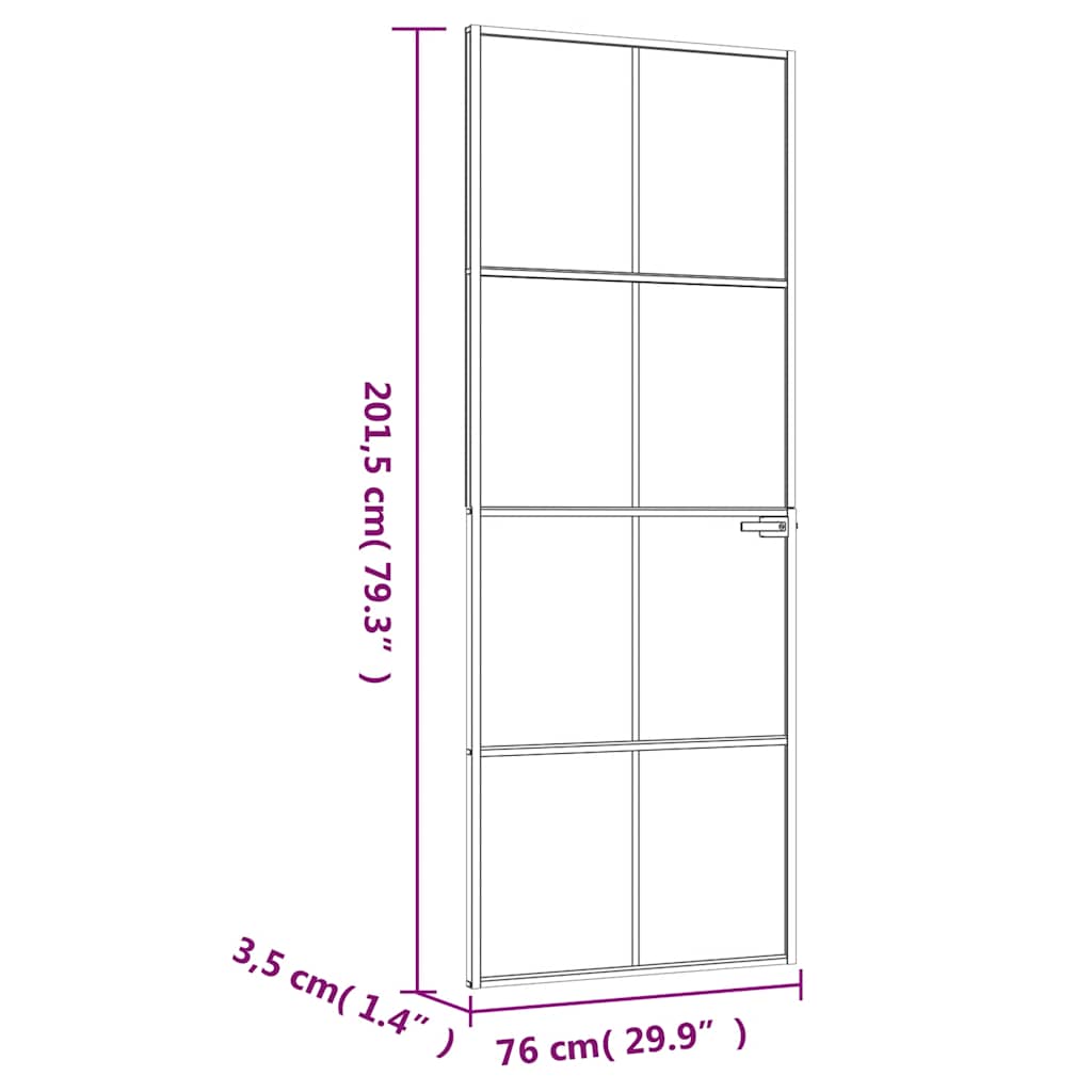 Sisäovi Valkoinen 76X201,5 Cm Karkaistu Lasi Ja Alumiini Ohut