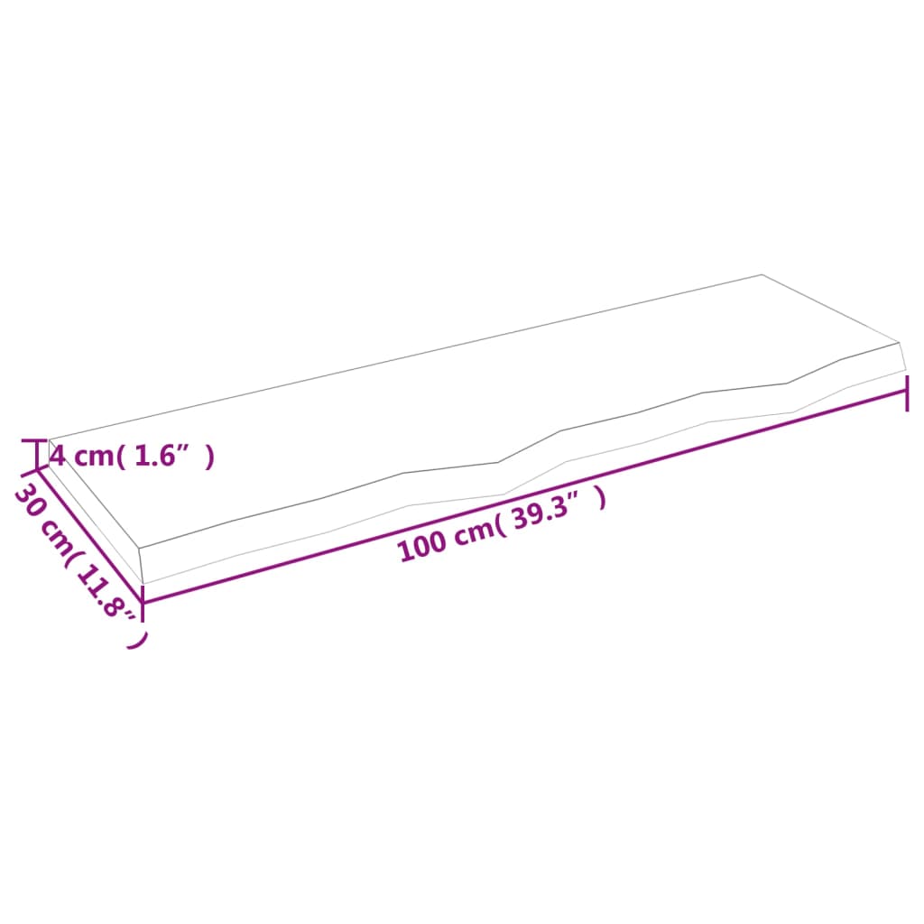Kylpyhuoneen Työtaso 100X30X(2-4) Cm Käsittelemätön Täysi Puu