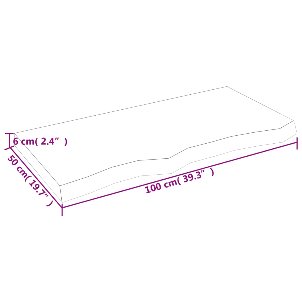 Kylpyhuoneen Työtaso 100X50X(2-6) Cm Käsittelemätön Täysi Puu