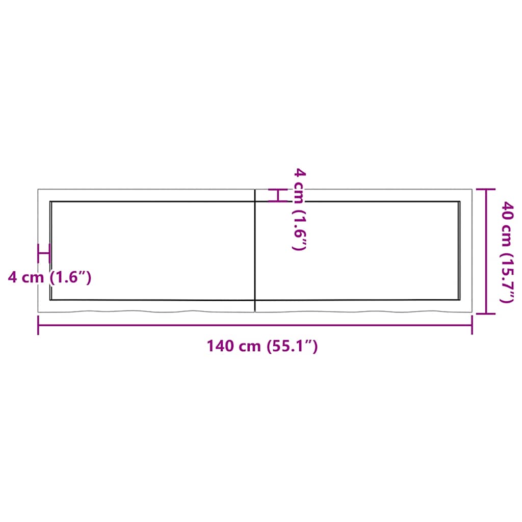 Kylpyhuoneen Työtaso V.ruskea 140X40X(2-4)Cm Käsitelty Täyspuu