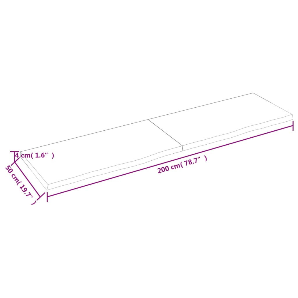 Kylpyhuoneen Työtaso V.ruskea 200X50X(2-4)Cm Käsitelty Täyspuu