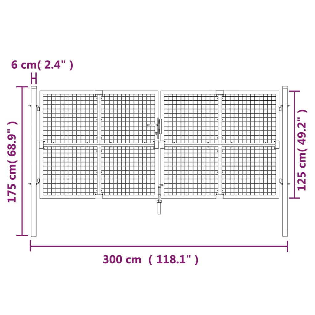 Verkkoportti Puutarhaan Antrasiitti 300X125 Cm Galvanoitu Teräs