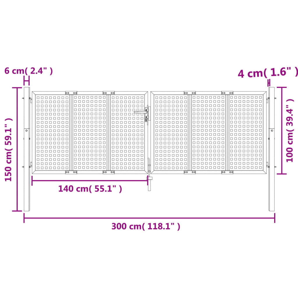 Puutarhanportti Antrasiitti 300X100 Cm Teräs
