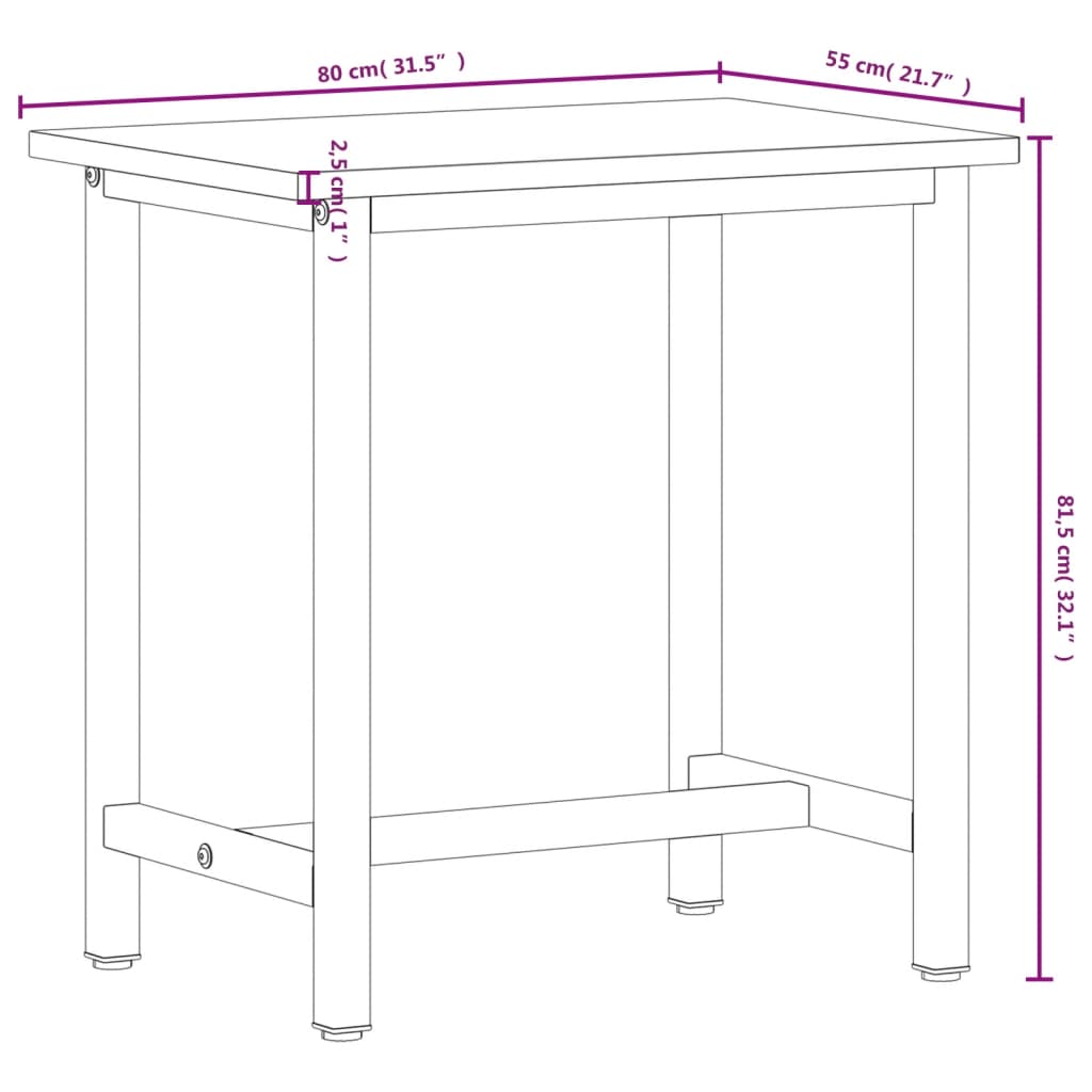 Työpenkki 80X55X81,5 Cm Täysi Pyökki Ja Metalli