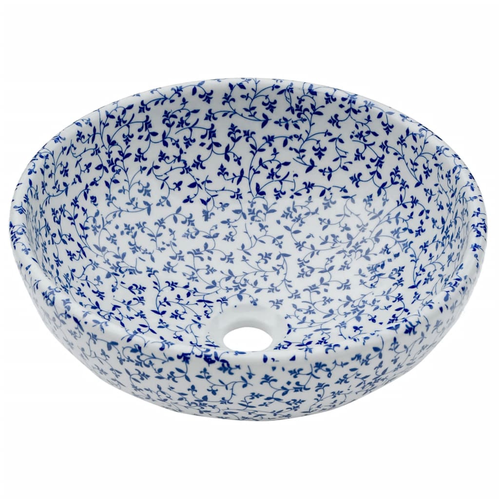 Pesuallas Työtasolle Sinivalkoinen Pyöreä Φ41X14 Cm Keraaminen