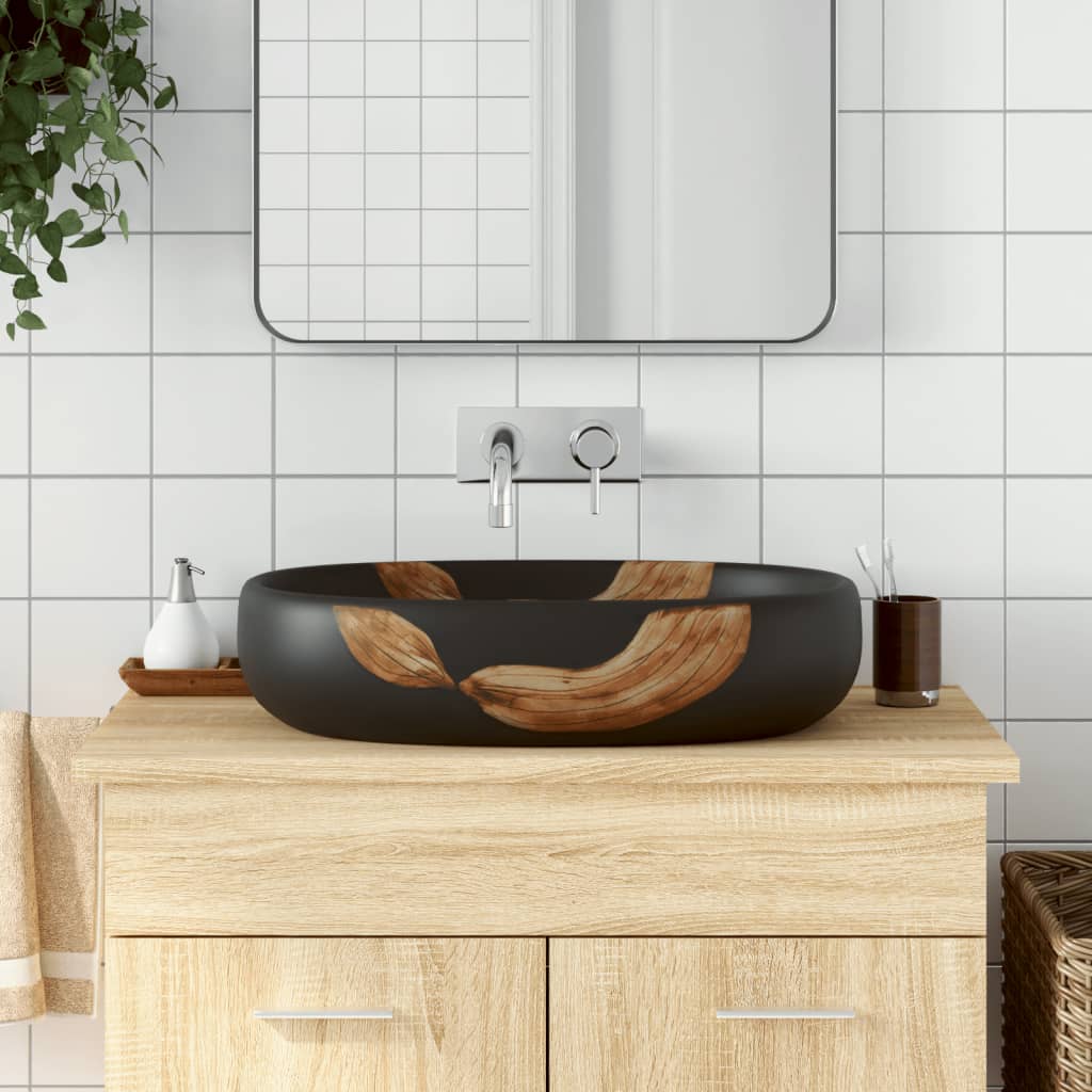 Pesuallas Työtasolle Musta Ovaali 59X40X14 Cm Keraaminen