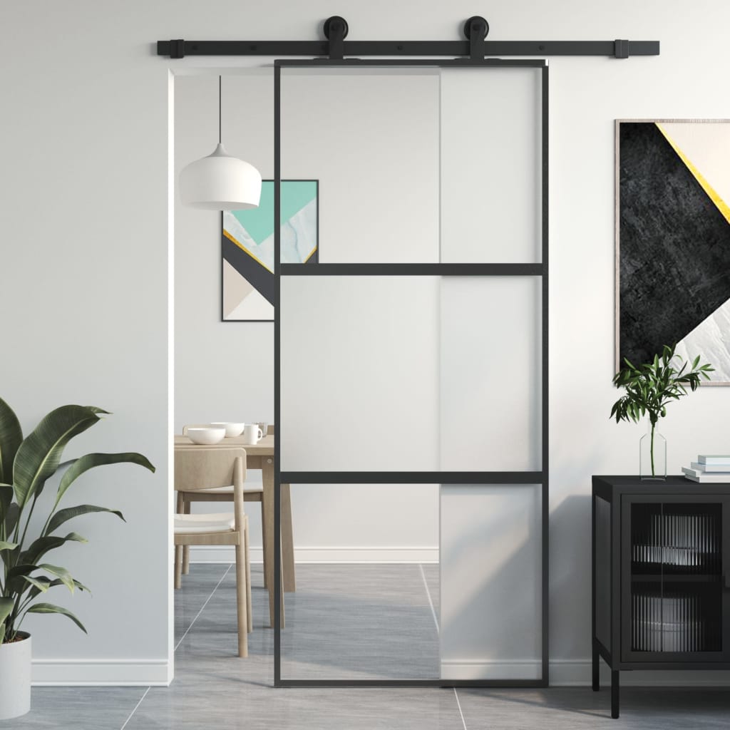 Liukuovi Musta 90X205 Cm Karkaistu Lasi Ja Alumiini