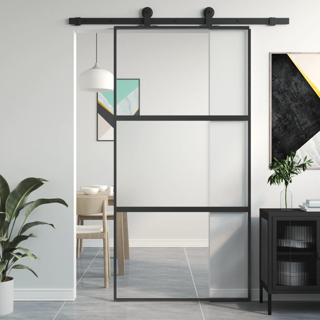 Liukuovi Musta 102,5X205 Cm Karkaistu Lasi Ja Alumiini