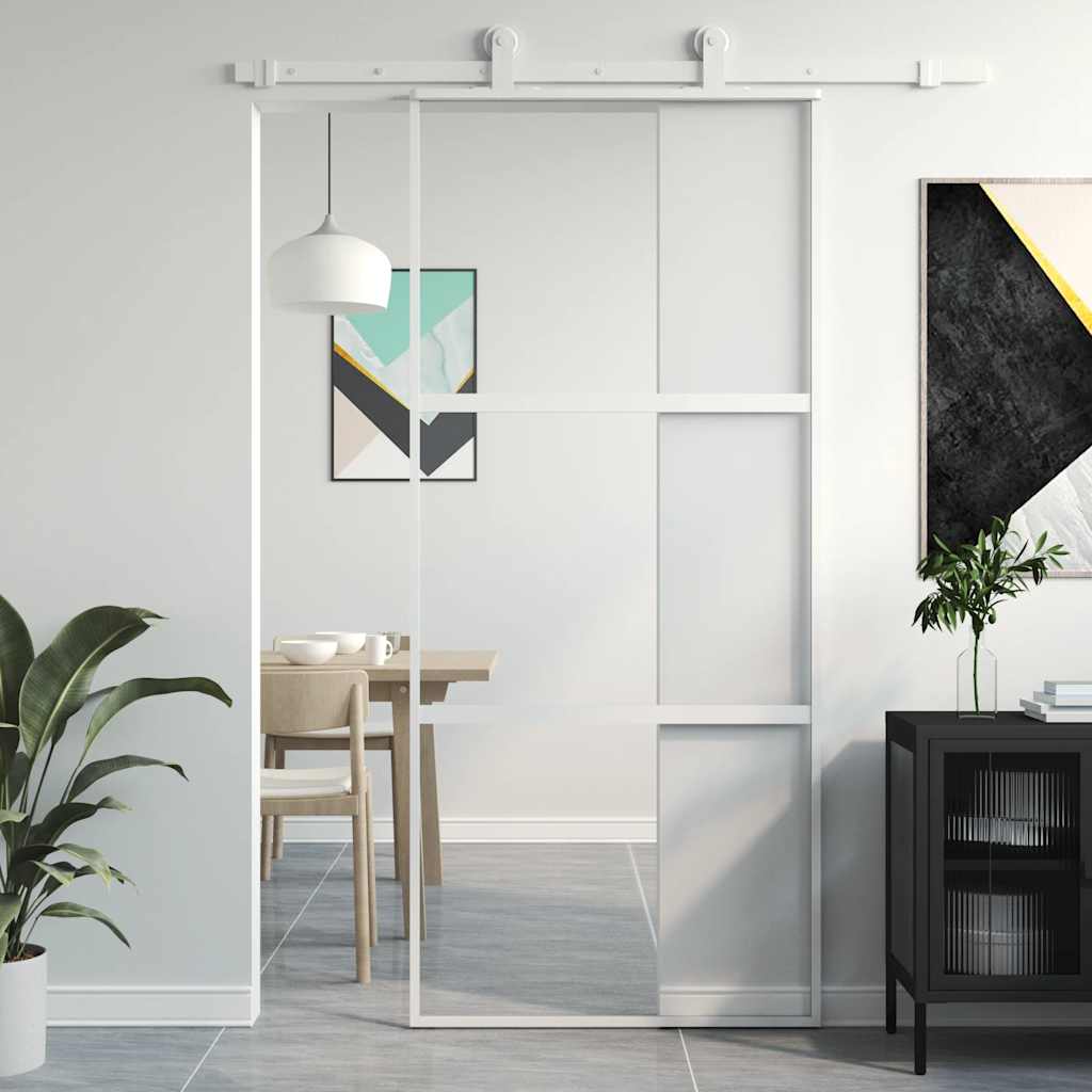 Liukuovi Valkoinen 90X205 Cm Karkaistu Lasi Ja Alumiini