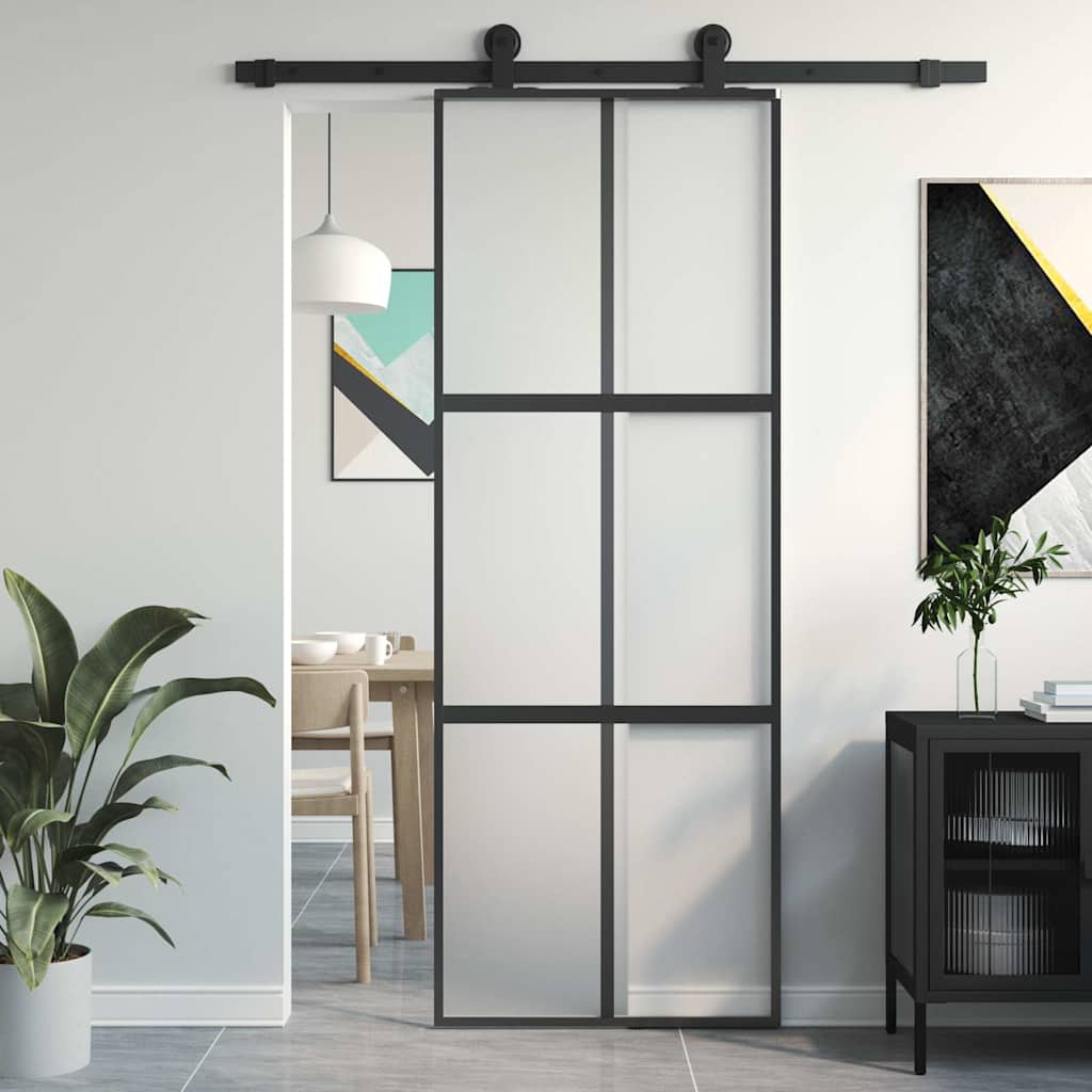 Liukuovi Musta 76X205 Cm Karkaistu Lasi Ja Alumiini