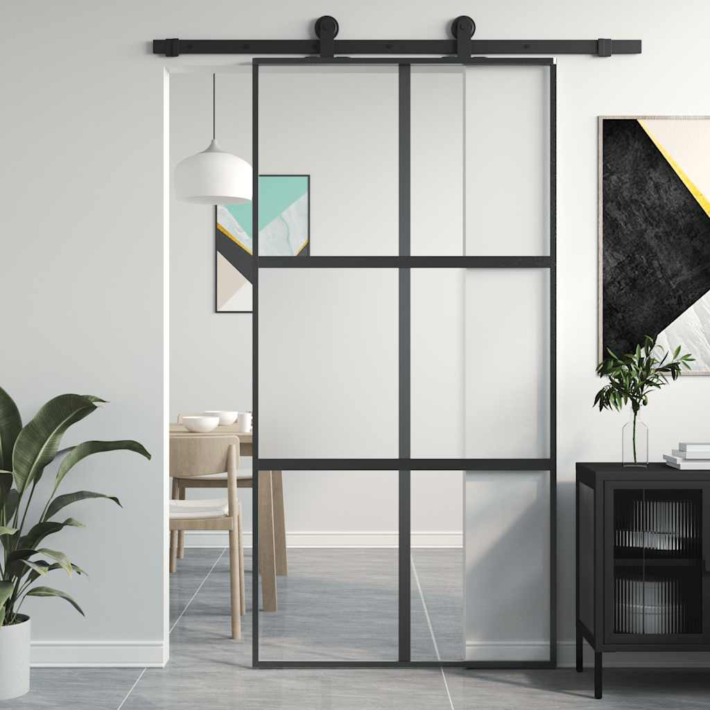 Liukuovi Musta 102,5X205 Cm Karkaistu Lasi Ja Alumiini
