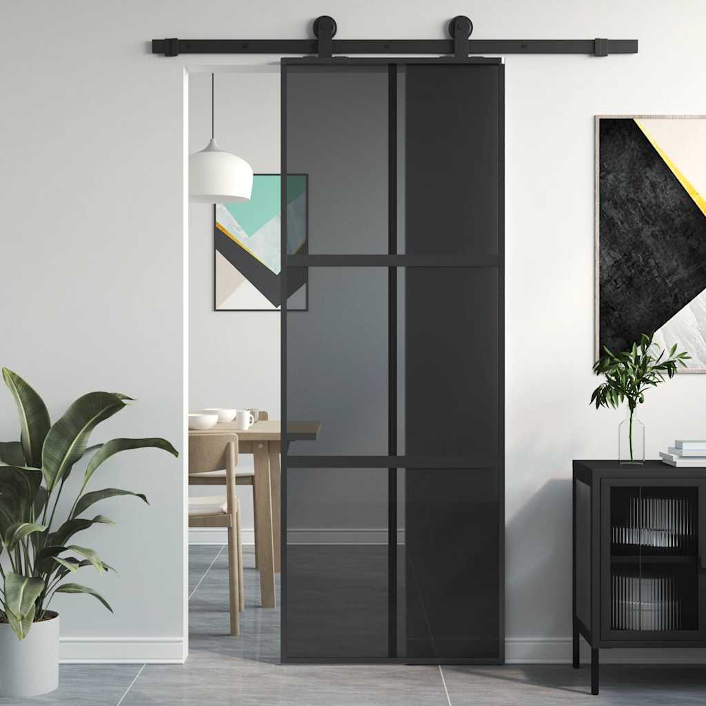 Liukuovi Musta 76X205 Cm Karkaistu Lasi Ja Alumiini