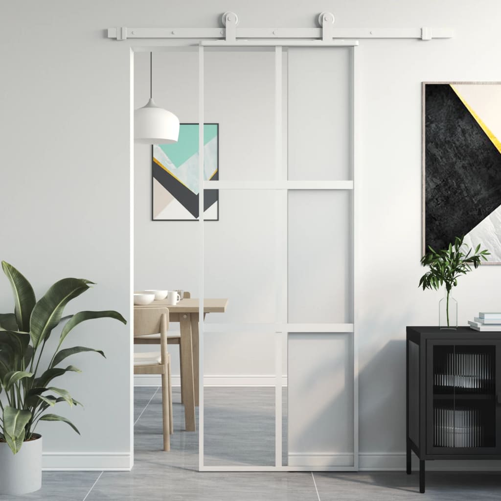 Liukuovi Valkoinen 76X205 Cm Karkaistu Lasi Ja Alumiini