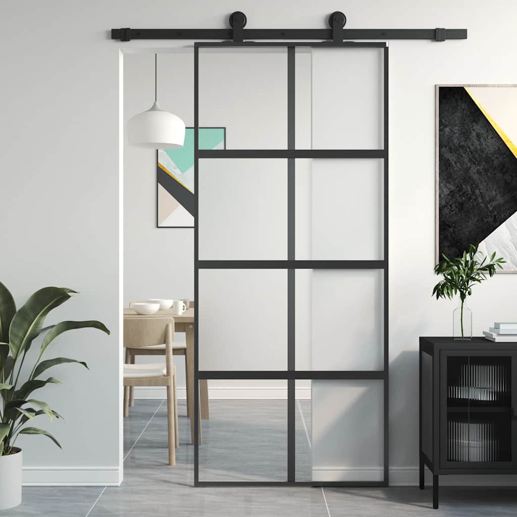 Liukuovi Musta 90X205 Cm Karkaistu Lasi Ja Alumiini