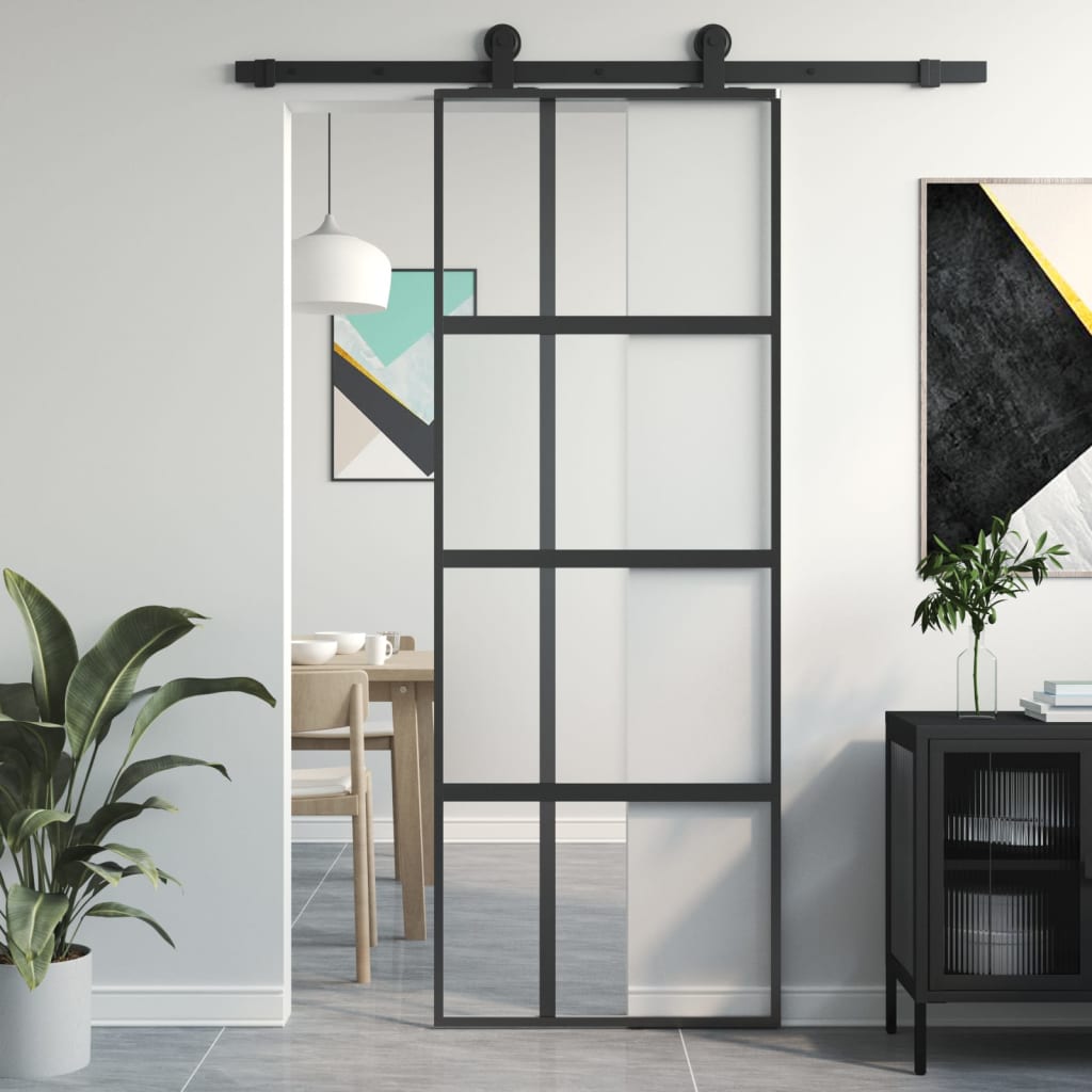 Liukuovi Musta 76X205 Cm Karkaistu Lasi Ja Alumiini