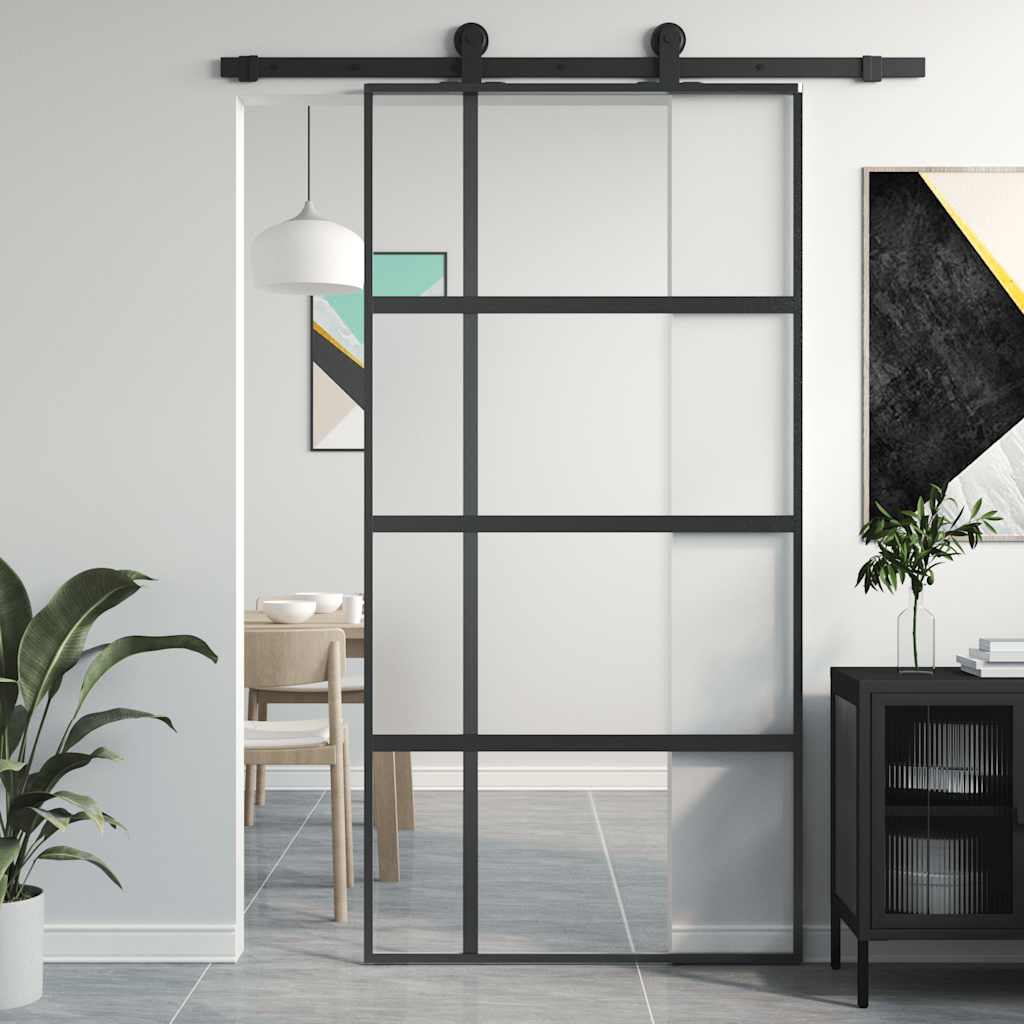 Liukuovi Musta 102,5X205 Cm Karkaistu Lasi Ja Alumiini