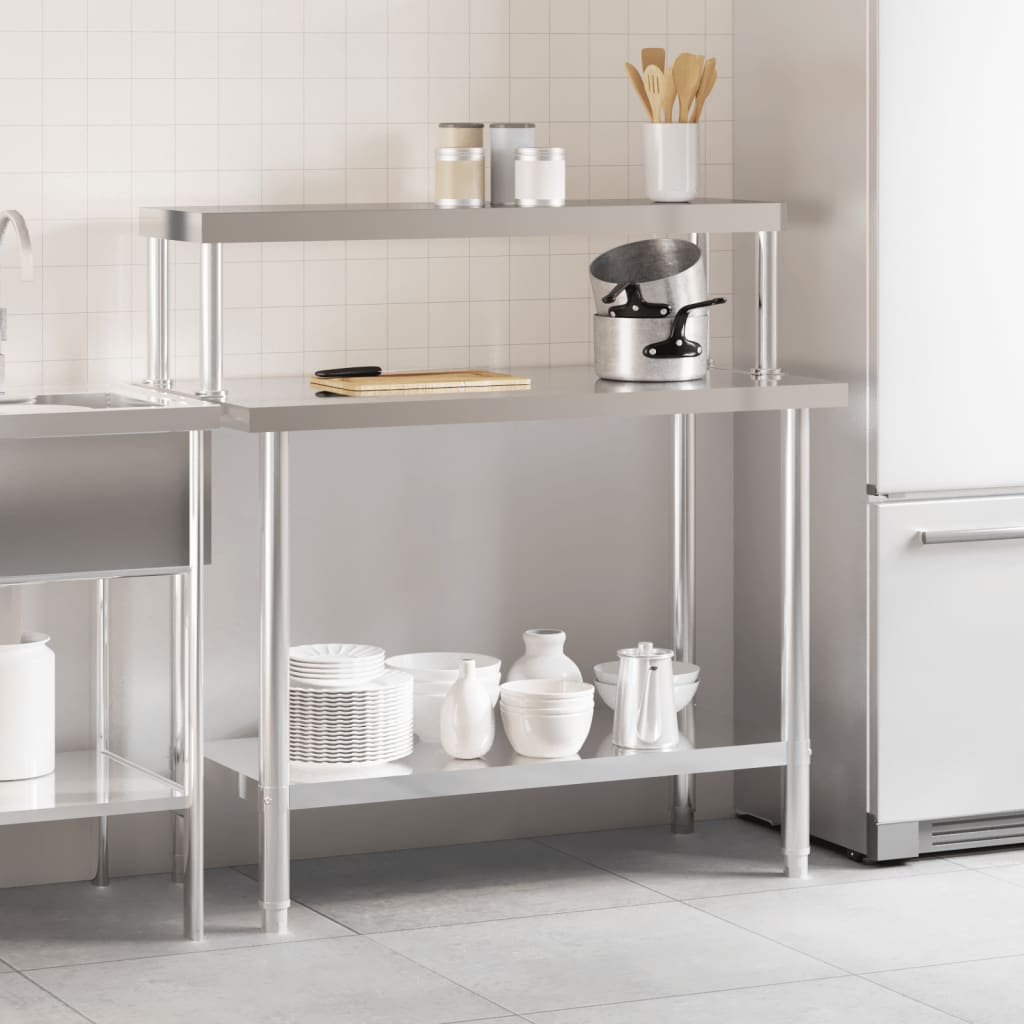 Keittiön Työpöytä Ylähyllyllä 110X55X120 Cm Ruostumaton Teräs