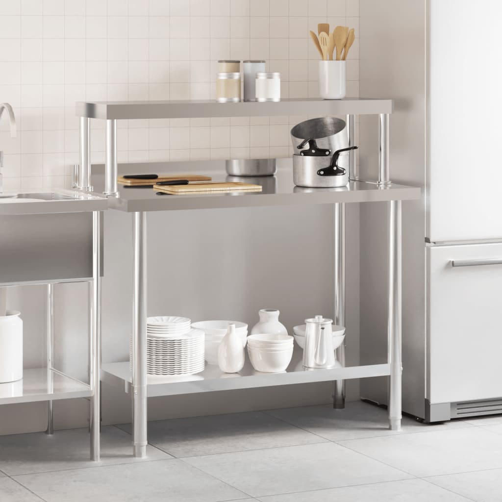Keittiön Työpöytä Ylähyllyllä 110X55X120 Cm Ruostumaton Teräs