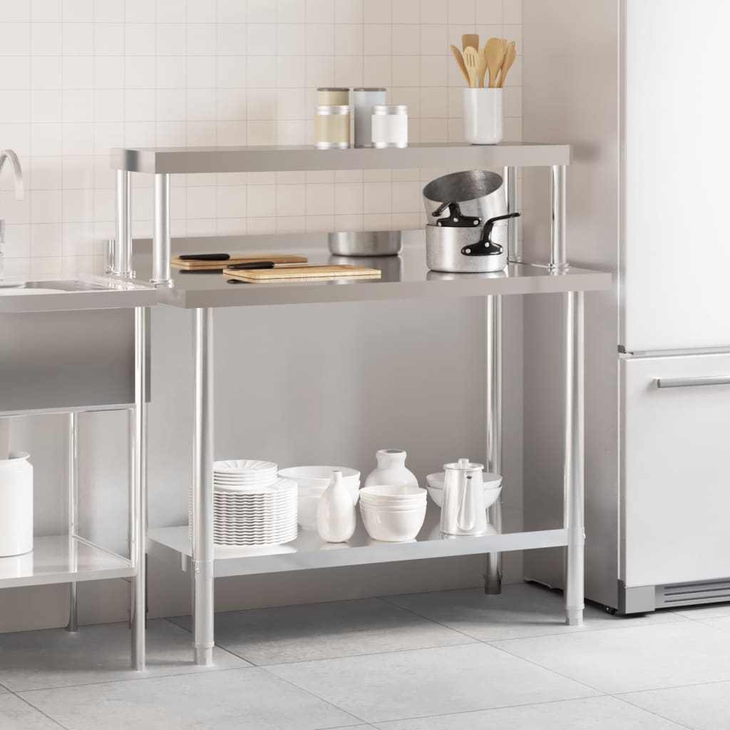 Keittiön Työpöytä Ylähyllyllä 110X55X120 Cm Ruostumaton Teräs