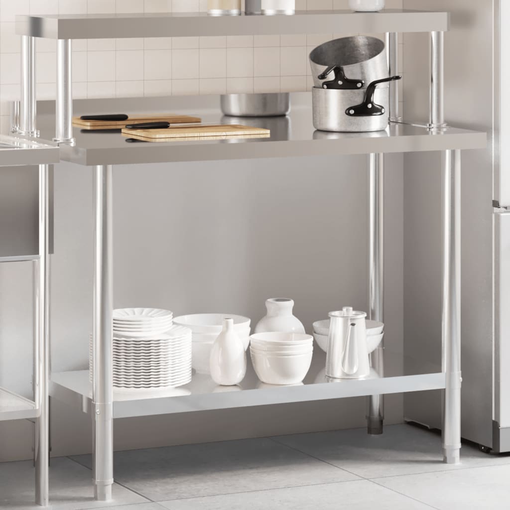 Keittiön Työpöytä Ylähyllyllä 110X55X120 Cm Ruostumaton Teräs