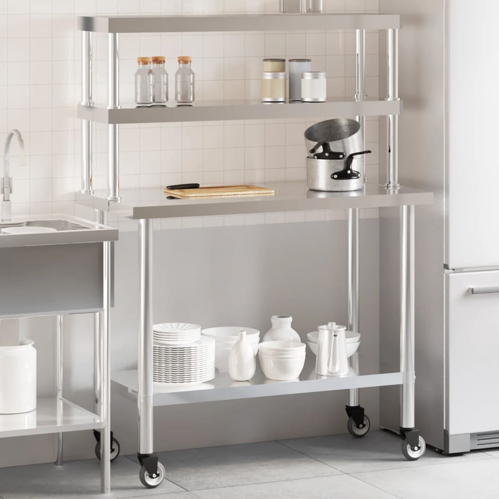Keittiön Työpöytä Ylähyllyllä 110X55X150 Cm Ruostumaton Teräs